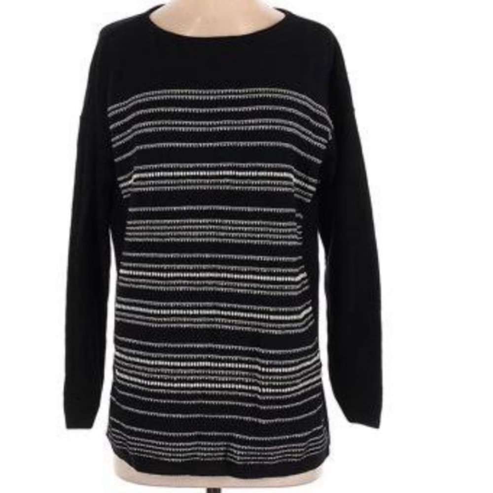 3. J. Jill Textured Stripe Black Vented Hem Tunic Sweater